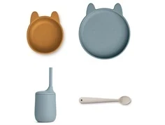 Liewood rabbit whale blue multi mix spisestel Cathy silikone (4-pak)